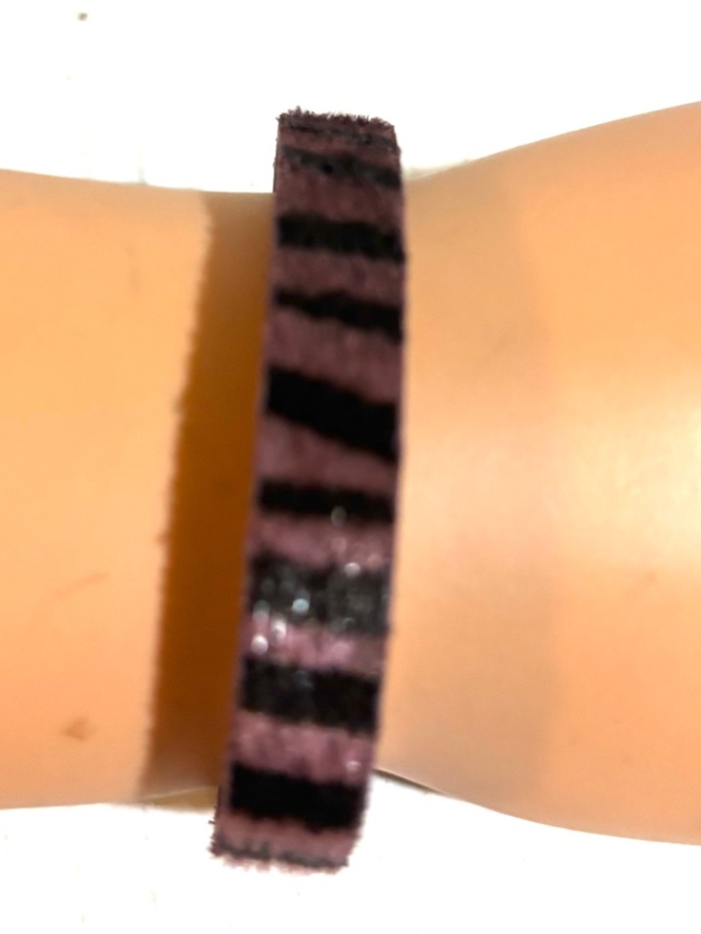 Velvet Striped Hair Tie Bracelet - Black and Dark Purple